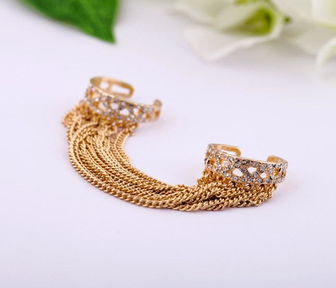 歐美時尚飾品 流蘇鑲鉆雙指戒指，彰顯個性之美